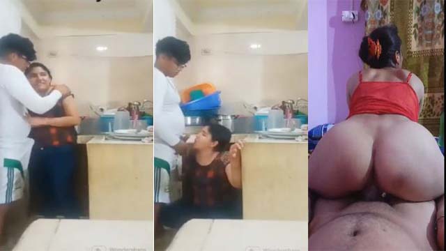 Desi Bhabhi with young devar in kitchen Giving Fucking And BJ